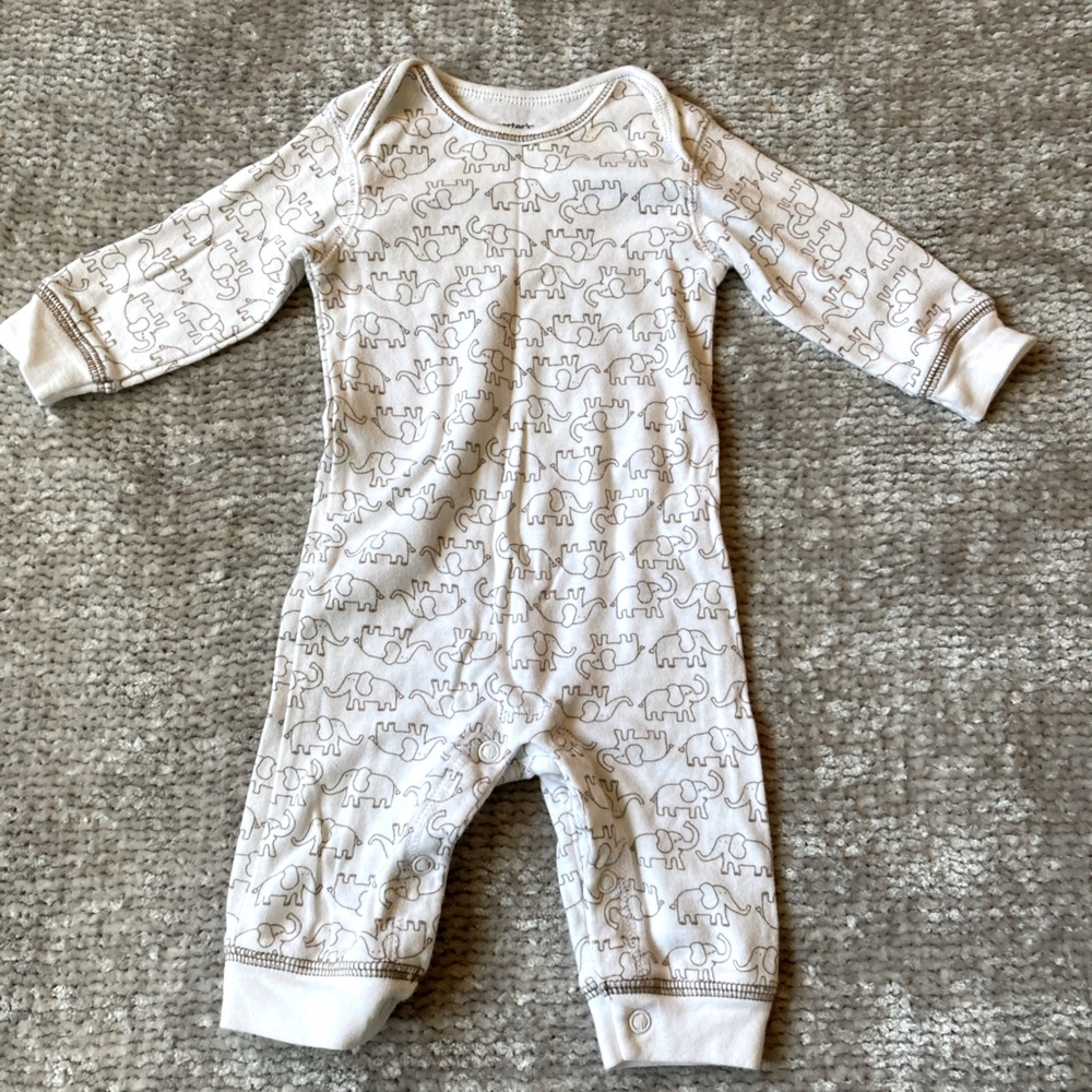 Carter’s‎ Elephant Romper Footless One Piece Outfit Snaps Neutral Unisex 3 month